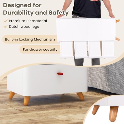 COSTWAY Chest of Drawers, 4-Drawer Dresser Storage Cabinet with Bamboo Top, Solid Wood Legs Freestanding Narrow Chest Cupboard Organiser Unit for Bedroom, Living Room, Closet and Hallway, White - Image 5