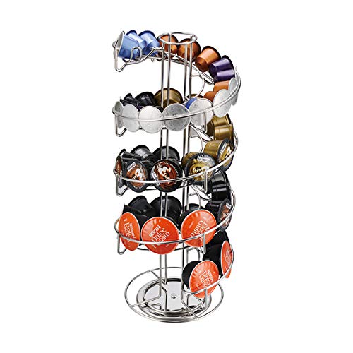Rubik 360 Degree Rotating Coffee Capsules Holder - Spiral Coffee Pod Stand Tower Compatible with Nespresso/DOLCE GUSTO/K-CUP/caffitaly Capsules - Silver