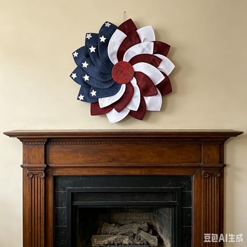 4th of July Wreaths for Front Door, 20 Inch Red White Blue American Flag Burlap Large Handcrafted Patriotic Wreath,Star & Stripes 4th of July Wreath for Anniversary,Party,Memorial Day Decoration - image 5