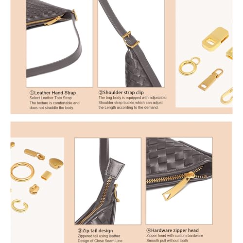 Image of Shoulder Handbags Shoulder Bag for Women Totes Woven Vegan Leather Bag Hand Bag Working Lightweight Bags With Zipper