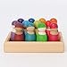 Grimm's Set of 12 Rainbow Friends Peg Dolls - Wooden Pretend Play People Figures with Storage Tray
