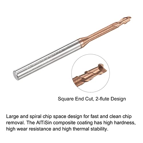 Image of uxcell Square Nose End Mill, 2.5mm Solid Carbide AlTiSin Coated Long Reach CNC Router Bits 2 Flutes Milling Cutter with Extended Neck, 18mm Cutting Length 4mm Shank