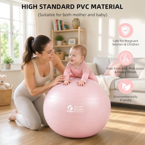 Image of Gruper Exercise Ball, Extra Thick Yoga Ball for Working Out, Yoga & Pregnancy, 4 Sizes Anti-Burst Balance Ball with Foot Pump for Pilates, Physical Therapy & Fitness