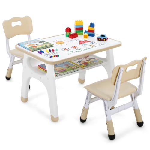MAMIZO Table pour enfant avec 2 chaises réglables en hauteur, bureau 70 x