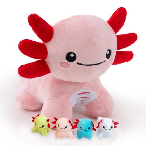 GADXV 5 PCS Axolotl Weighted Stuffed Animal, 20 in Mom Axolotl and 4 Babies