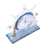 PartyKindom Mediterrane Vintage Dekouhr Tischuhr Silent Wecker Mit Holzsteuerrad Und Leuchtturm Für Maritime Wohnakzente in Küsten Strandräumen