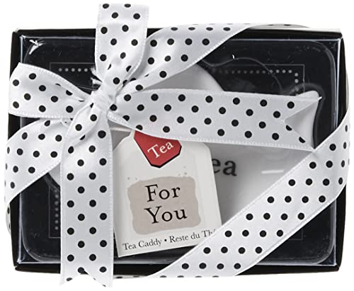 Swee-Tea Ceramic Tea-Bag Caddy In Black & White Serving-Tray Gift Box #TOP1