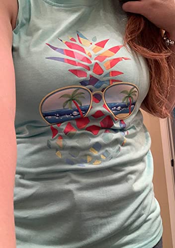 Vintage Colorful Pineapple Sunglasses Beach Tank Tops For Women Funny Graphic Vest Casual Summer Sleeveless Tee Shirts (Large, Z Blue) #TOP1