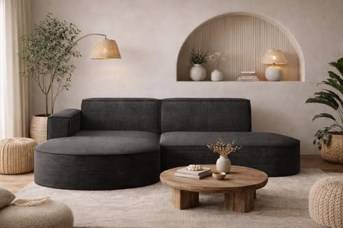 Kaiser Möbel - Ecksofa mit Wohnlandschaft, Eckcouch L-Form, Sofa 3-sitzer, Polstersofa, Bequemes Couch mit Ottomane für Wohnzimmer, Relaxsofa, Stilvolles Cord Sofa, Modena Studio, Dunkelgrau, Links Kaiser Möbel - Ecksofa mit Wohnlandschaft, Eckcouch L-Form, Sofa 3-sitzer, Polstersofa, Bequemes Couch mit Ottomane für Wohnzimmer, Relaxsofa, Stilvolles Cord Sofa, Modena Studio, Dunkelgrau, Links