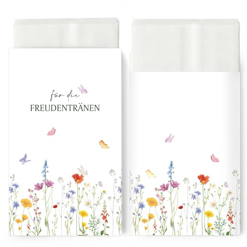 COMOOKA 100 Stücke Für Die Freudentränen Taschentücher Hochzeit Freudentränen Hochzeit Blümen Weiß Taschentuchalter für Gäster