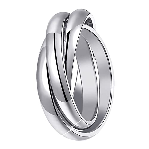 BOBIJOO Jewelry - Bague Femme Homme 3 Anneaux Entrelacés Acier Inoxydable 316L Argenté Mariage Alliance - 60 (9 US), Acier Inoxydable 316