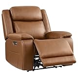 CHITA Power Genuine Leather Recliner Chair for Adults, Dual Motor Zero Wall Hugger Recliner with Adjustable Headrest for Modern Living Room, USB & Type-C Charging Ports, Saddle