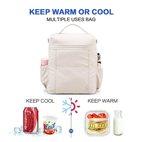 Image of NOL Natural Organic Lifestyle Insulated Lunch Bags for Women Cooler Bag Lightweight Nylon Waterproof Lunch Box For Work (Cream, Large)