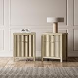 Walsham Night Stand Set 2, Fluted Nightstand with Charging Station, Modern End Table with 2 Drawers, Bed Side Tables Set of 2 for Bedroom Living Room Sofa Couch Office(Sunwashed Ash Oak)