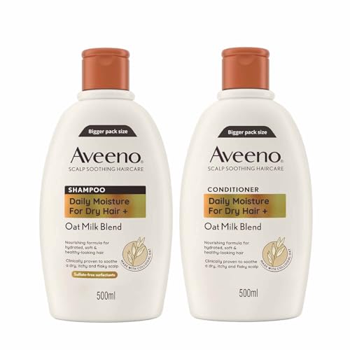 Bundle of Aveeno Haircare Daily Moisture Oat Milk Blend Shampoo, 500ml + Aveeno Haircare Daily Moisture Oat Milk Blend Conditioner, 500ml