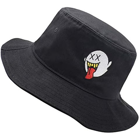 Bucket Hat Unisex Distressed Boo 100% Cotton Cap Summer Travel Bucket Beach Sun Hat Cotton Embroidery Visor Outdoor Cap, Black, One Size Cover