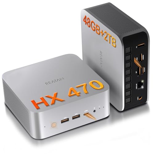Reatan X8 Ryzen AI 9 HX 470 Mini PC(86 Tops,12C/24T up to 5.2GHz) 48GB DDR5 5600MHz 2TB PCIe 4.0 SSD, Radeon 890M, OCuLink/2xUSB4/DP,Quad 8K Display, 2.5G LAN, Wi-Fi 7/BT 5.4, AI/Dev/Creator/Gaming