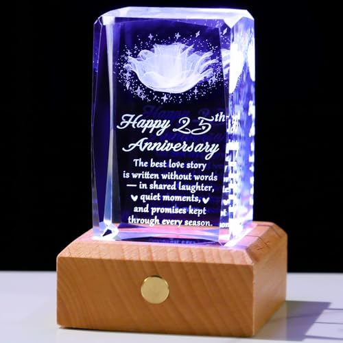 YWHL 25th Wedding Anniversary Crystal Gifts for Couple, Romantic 3D
