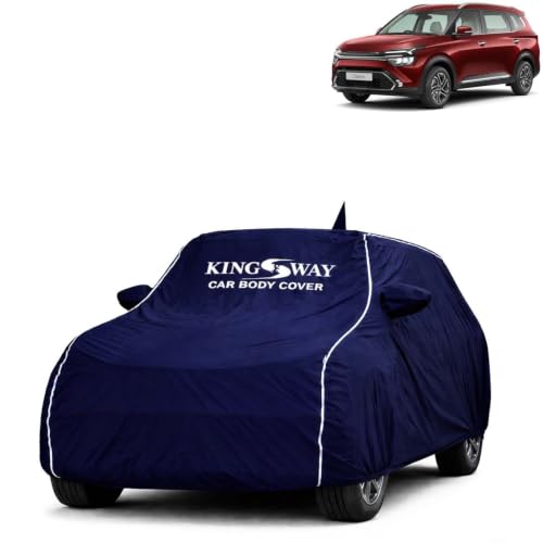 Image of KINGSWAY Super Waterproof Car Cover Only with Kia Carens (Year 2022 to 2025 - All Model) | Mirror and Antenna Pockets | All Weather Car Body Cover with Silver Piping | Blue