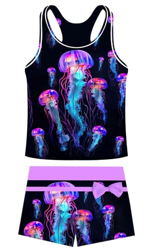 Image of UNIFACO Girls Swimsuits Two Piece Tankini Bathing Suits Boyshort Summer Beach Rash Guard Swimwear for 4-13T