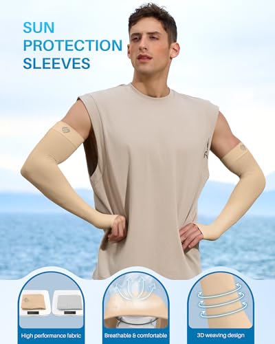 SHINYMOD 5 Pairs Compression Sleeves for Arms Cooling UV Sun Protection UPF 50 Arm Sleeve for Men Women