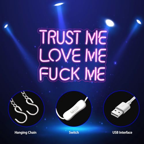 Image of TRUST ME LOVE ME Neon Sign, Neon Signs for Wall Decor Neon Pink LED Signs Room Neon Light Up Signs Home Decor for Bedroom Club Party Bar Shop USB Operated