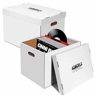 AOBOPLE 2 Pack Vinyl Record Box, 12 inch Vinyl Record Storage Boxes with Lid and Handle,Holds up to 90 12″ Records Each,Cardboard Moving Box for Records,Valuable Album Collection (2 Pack) - Les Beatles, Paul McCartney, John Lennon, RIngo Starr, George Harrison