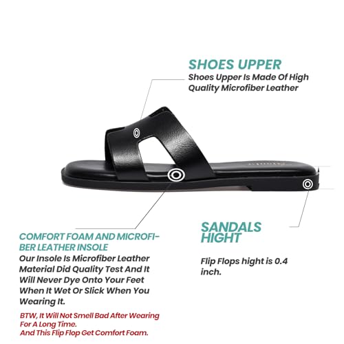 Image of NianEr Womens Microfiber Leather Memory Foam H Sandals Summer Shoes Slides | Flat, Comfortable, Slip On, Dressy, Dress, Beach, Vacation, Designer, Comfy, Casual, Bridal, Church, Boho, Office, Work