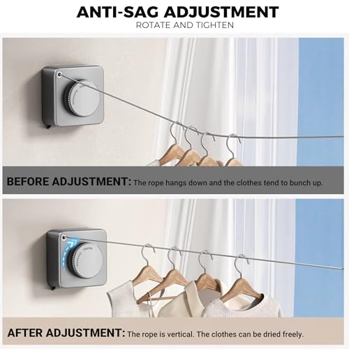 Corde à linge rétractable intérieur extérieur en acier robuste noir