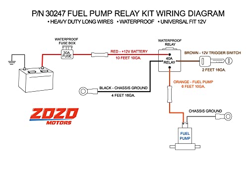 Zozomotors Electric Fuel Pump Relay Kit Fuel Pump Wiring Harness Kit Relay Bypass 40 Amp Waterproof Relay Switch Kit Heavy Duty Long Wires Universal Fit 12V System P/N 30247 #TOP1