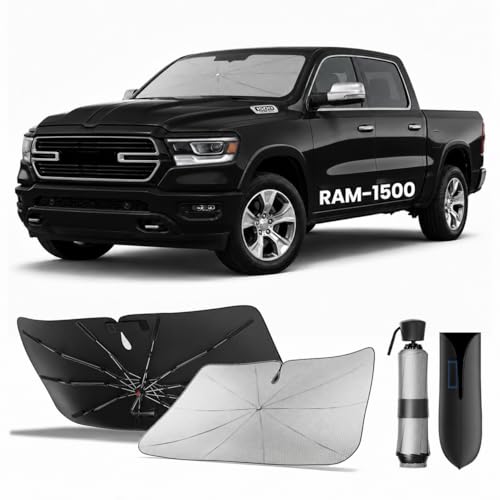 Zanch Windshield Sun Shade Umbrella: 1:1 Custom Fit for Ram 1500 2011-2026 [99% UV Protection Up to 75 Cooler] Reflective Heat Shield Built to Last No Scratches Foldable Front Sunshade Umbrella