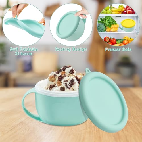 Catcan 3PCS Silicone Lids for Dash My Mug Ice Cream Maker,Reusable Silicone Bowl Covers for Dash Ice Cream Maker Mug,Kitchen Ice Cream Storage Lids,Freezer Safe,Excluding Bowl(Light Green)
