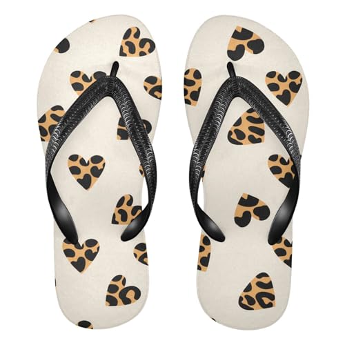 Black Hearts Leopard Brown Flip Flop Beach Summer Casual Sandal for Women & Men Shower Shoes 20861816