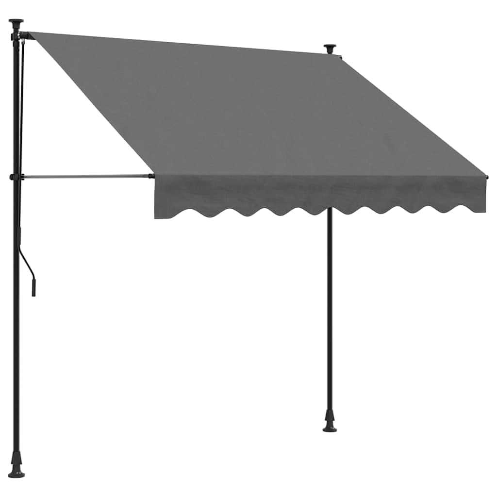 Markiza zwijana antracyt 200x150 cm, stalowa rama z tkaniną PU odporną na promienie UV, z regulowaną wysokością prętów 210-300 cm i korbą do zwijania, idealna na taras, balkon,