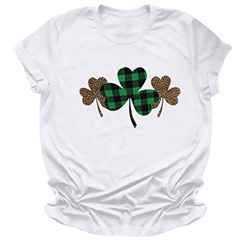 Aniywn Women's St Patricks Day Casual Short Sleeve T-Shirt Round Neck Graphic Print Tee Top Blouse White
