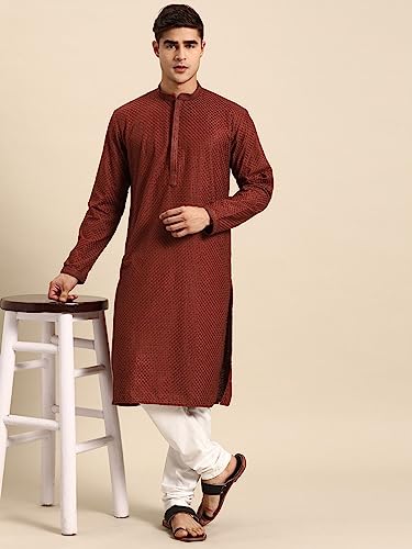 Image of Rajubhai Hargovindas Men Pure Cotton Chikankari Embroidered Straight Kurta