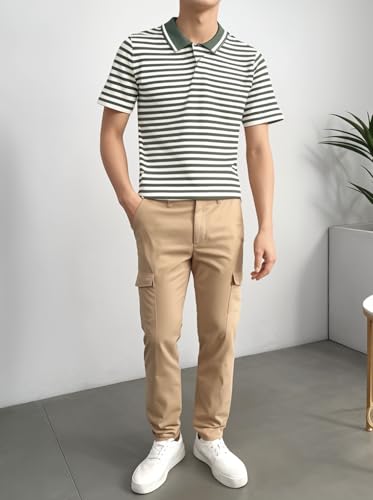 Image of Mack Jonney Men's Striped Cotton Rich Collar Neck T Shirt | Collar Tshirts | Half Sleeves | Striped-Regular Fit-MM485-nw