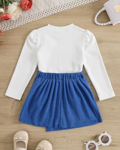 Toddler Girls' Dresses 2 Piece Skirt Set 1-6T, Elegant Bow Top and Plaid Mini Skirt Outfits, 2026 Spring Fashion Kids Dress for Casual Party, Blue 1-2T - Image 4