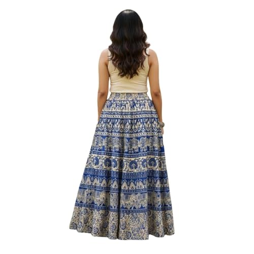 Image of HARSHITA-Enterprises Jaipuri Women's Cotton Printed Elastic Long Skirts