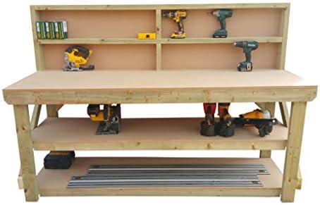 Wooden MDF Workbench With Back and Double Shelf - Work Table Handmade Strong Heavy Duty - Made From Construction Grade Timber (4ft)