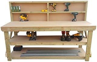 Wooden MDF Workbench With Back and Double Shelf - Work Table Handmade Strong Heavy Duty - Made From Construction Grade Timber (4ft)