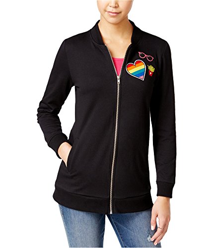 Almost Famous Womens Patch Trim Bomber Jacket, Black, Large