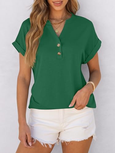 Image of ANRABESS Womens Short Sleeve Henley Tops V Neck Dressy Casual Blouses Summer Trendy Tee Shirts 2026 Vacation Fashion Clothes