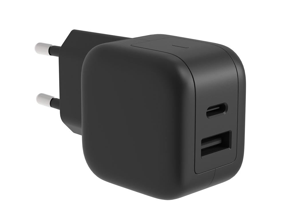 HQ-Power Caricabatterie rapido universale GaN, 1x USB-A QC e 1x USB-C PD, per smartphone e tablet iOS/Android, 5 volte più veloce, compatto e ideale per i viaggi, 30W, nero