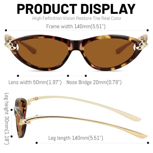 YMRFW Retro Oval Cat Eye Sunglasses for Women Y2k Designer Trendy Narrow Shades Metal Temples UV protection Sun Glasses — view 6