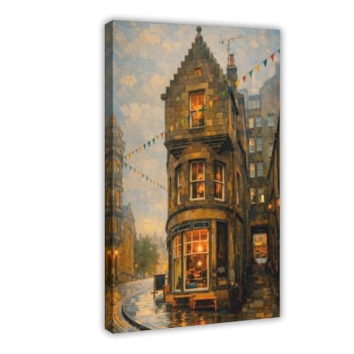 Édimbourg tableau sur toile de rue écossaise sous la pluie pour déco salon 40x61 cm