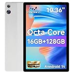 Ainmel Android Tablets, 10.36 Inch Tablet, Octa Core, 16GB RAM+128GB ROM (TF 1TB), 5000mAh, 1280x800 HD, WiFi 6, Bluetooth 5.4, 5MP+8MP Cameras Dual Speakers Game Tablets PC (Silver)