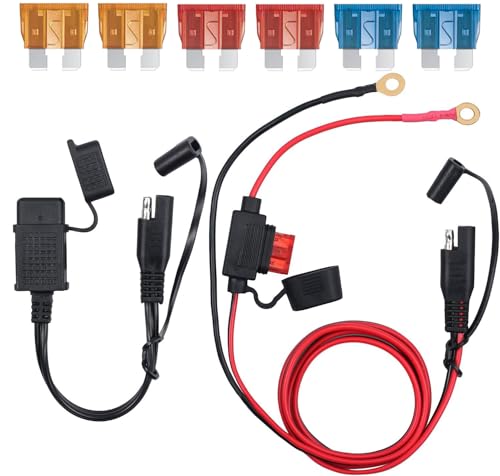GTIWUNG SAE auf USB Motorrad, USB Port Steckdose mit wasserdichter Abdeckung + 3,6ft SAE Anschluss Kabel mit 5A/10A/15A Sicherung Batterieladekabel für Auto Batterieladung