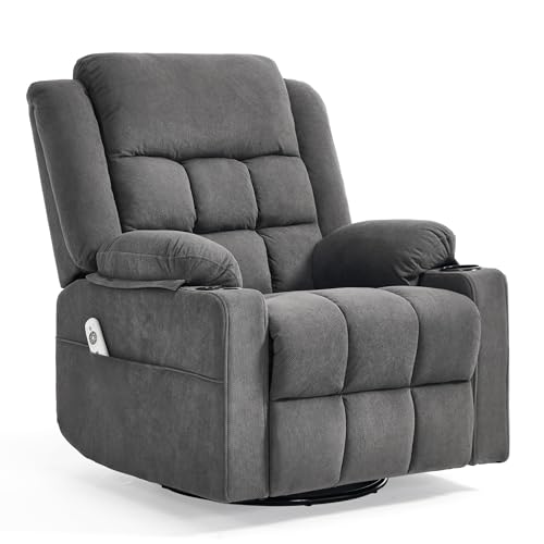 Image of Swivel Recliner Chair for Adults with Massage and Heating,Manual Glider Rocking Recliner Chair with Cup Holds and Pockets,Reclining Rocker Chairs for Living Room Bedroom R8811 (Darkgrey)