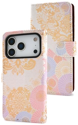 iPhone17Pro対応 手帳型ケース 着物柄 和柄 和風 おしゃれ 可愛い ソフトケース TPU 京都西陣 金襴生地 花 カードポケット ストラップホール 【 B 】